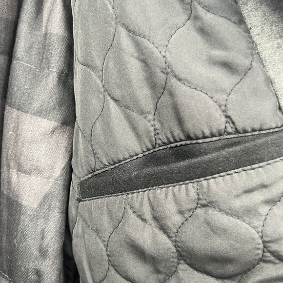 Levi’s Wool Double Zip Hooded Coat Black Gray Quilted W/Pockets Cinch Hood Large - Picture 10 of 14